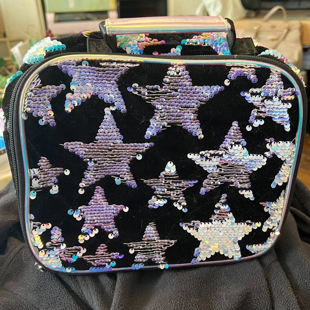 Justice Lunchbox - Black Satin & Iridescent Sequin Stars - Picture 2 of 7